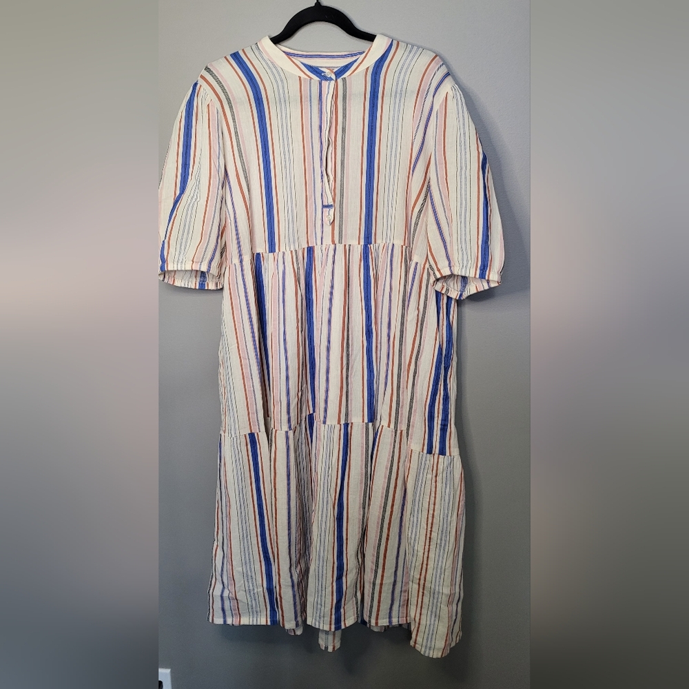 Fransa Striped Multicolor Midi Dress XXL Flowy Boho Cottagecore Cotton